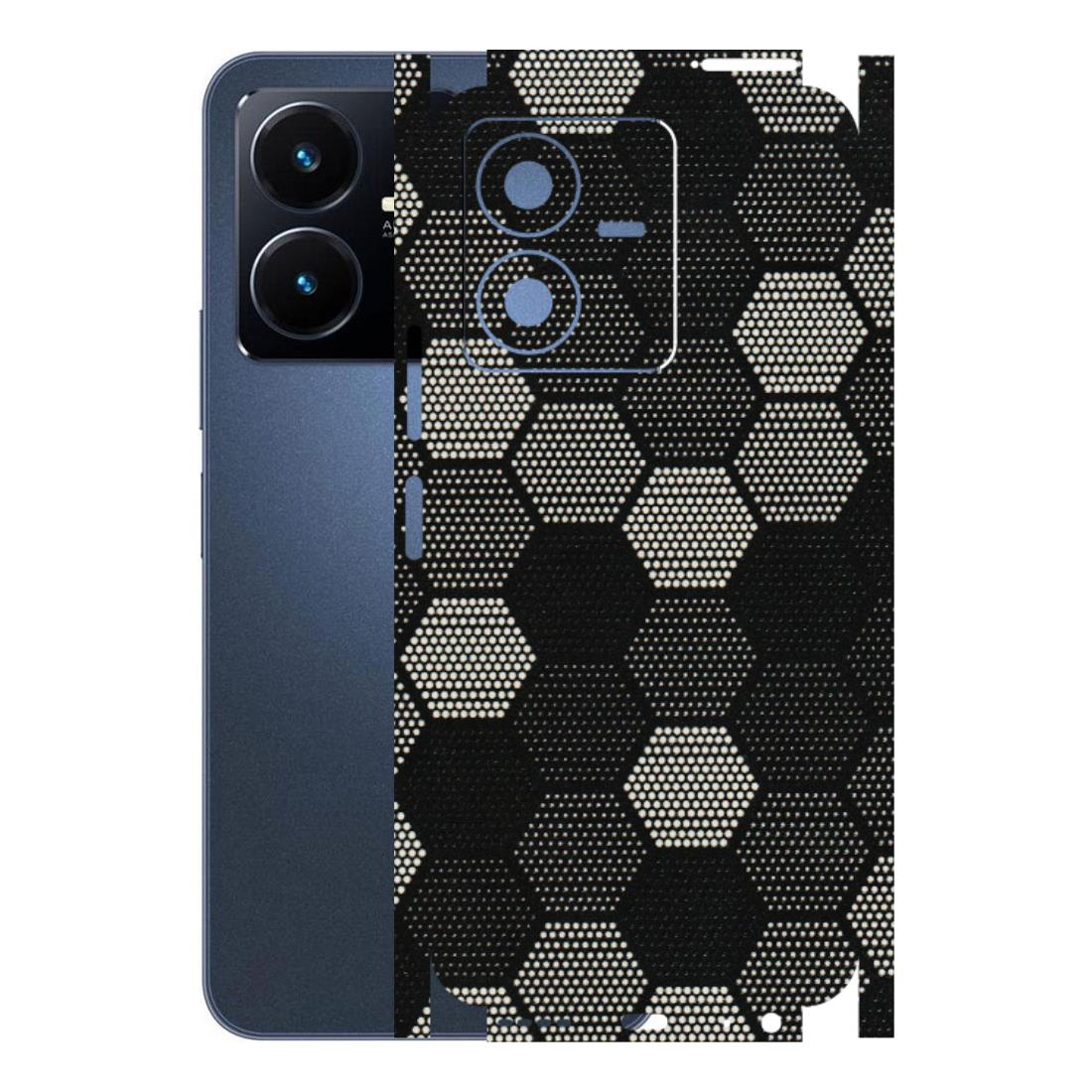 VIVO Y Series Phone Skins (All Models) - Black & White Dotted Honeycomb Texture - 3D Embossed Finish (L-202) Vivo Y22 2022
