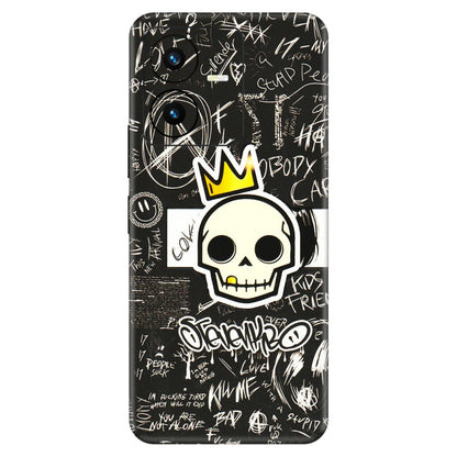 VIVO Y Series Phone Skins (All Models) - Funny Skull Black Chalk Grafitti - 3D Embossed Finish (L-22) Vivo Y22 2022
