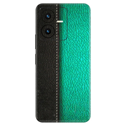 VIVO Y Series Phone Skins (All Models) - Black Green Dual Leather Stich - 3D Embossed Finish (L-233) Vivo Y22 2022