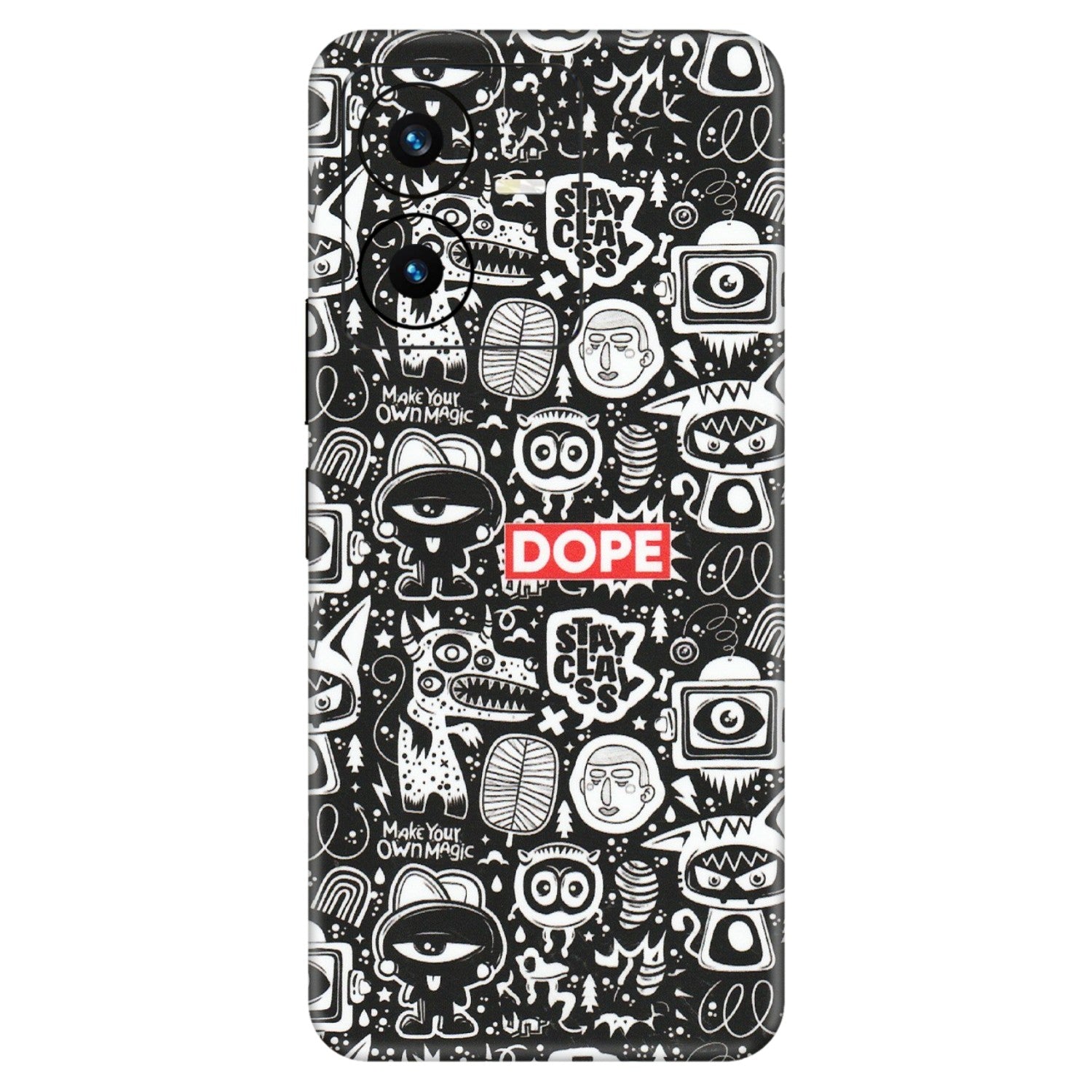 VIVO Y Series Phone Skins (All Models) - Dope Stay Classy Black Doodles - Matte Finish (M-126) Vivo Y22 2022