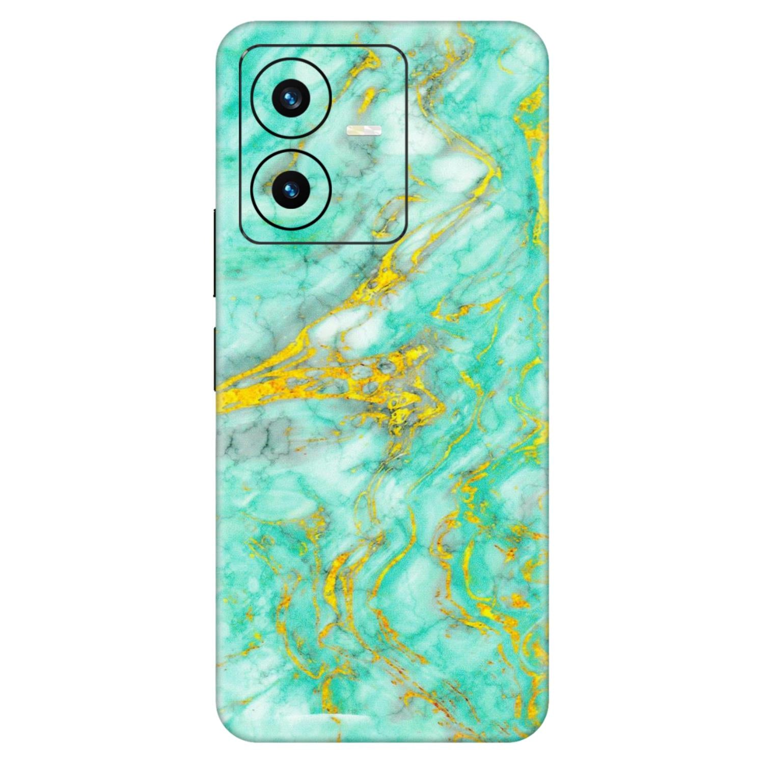 VIVO Y Series Phone Skins (All Models) - Green And Gold Marble Feel - Matte Finish (M-16) Vivo Y22 2022