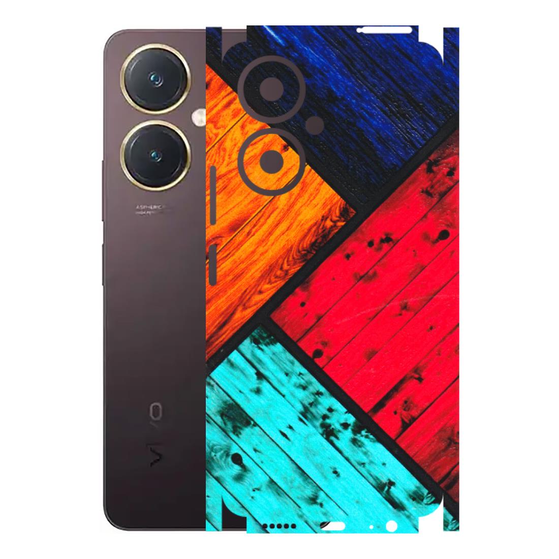 VIVO Y Series Phone Skins (All Models) - Colourful Wood Panels Abstract - 3D Embossed Finish (L-09) Vivo Y27 4G