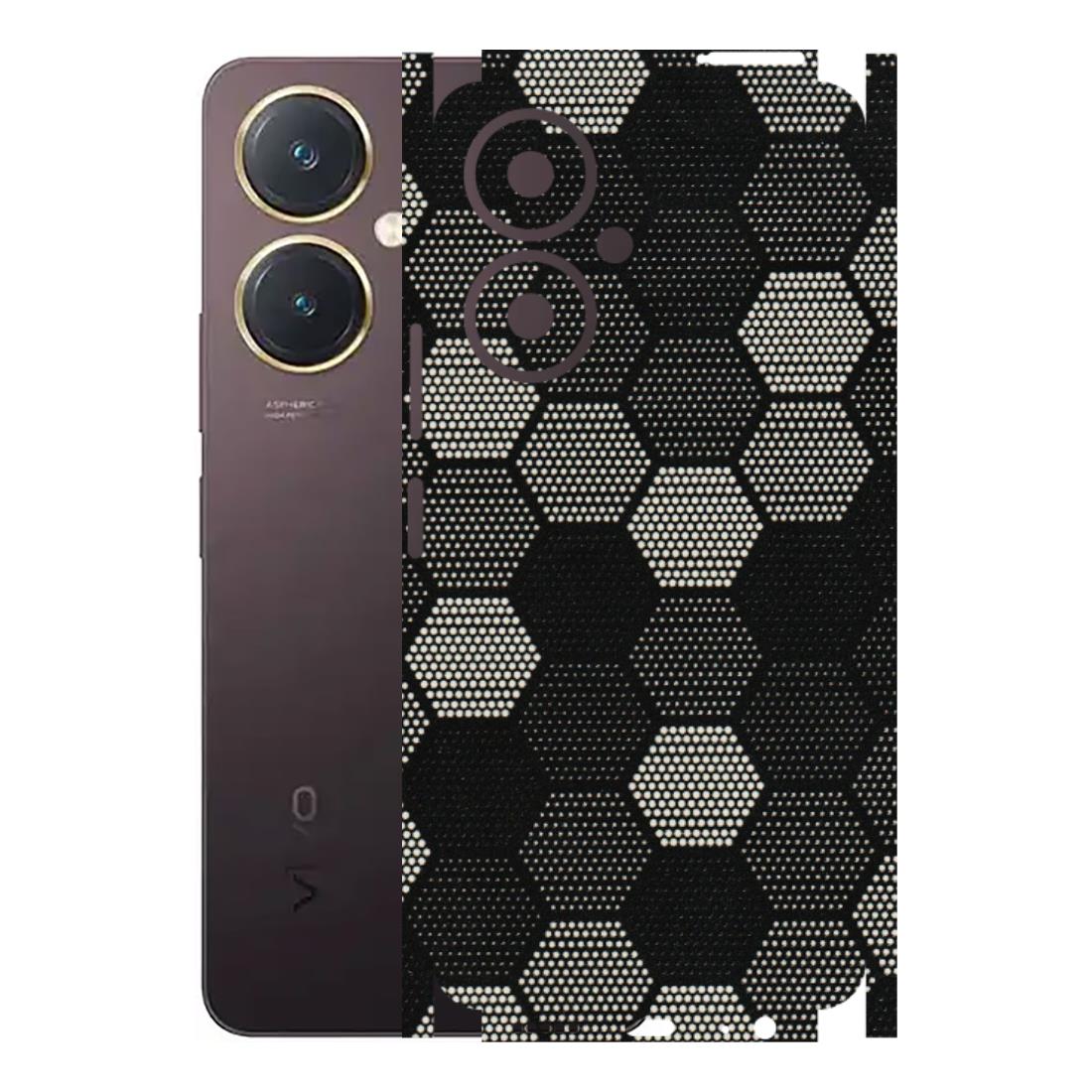 VIVO Y Series Phone Skins (All Models) - Black & White Dotted Honeycomb Texture - 3D Embossed Finish (L-202) Vivo Y27 4G