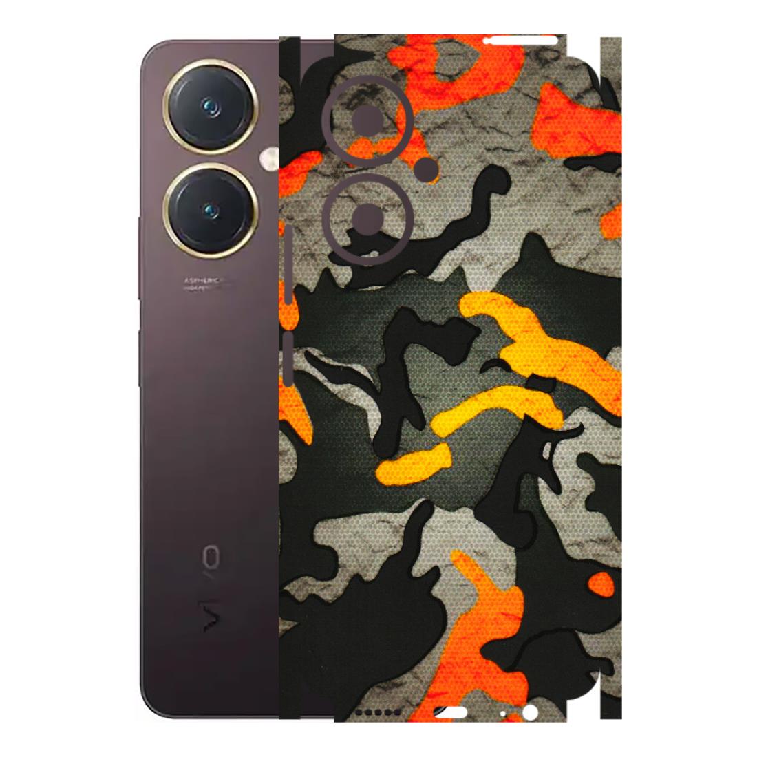 VIVO Y Series Phone Skins (All Models) - Orange Camouflage - 3D Embossed Finish (L-204) Vivo Y27 4G