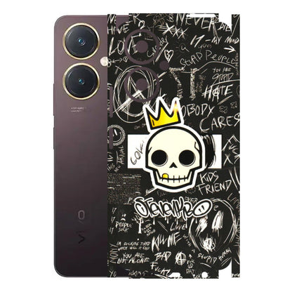 VIVO Y Series Phone Skins (All Models) - Funny Skull Black Chalk Grafitti - 3D Embossed Finish (L-22) Vivo Y27 4G