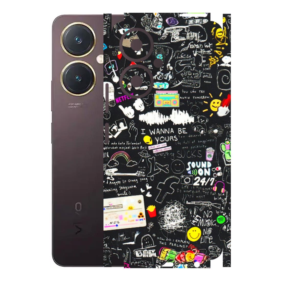 VIVO Y Series Phone Skins (All Models) - Black Creatives Doodles - 3D Embossed Finish (L-311) Vivo Y27 4G