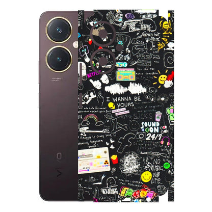 VIVO Y Series Phone Skins (All Models) - Black Creatives Doodles - 3D Embossed Finish (L-311) Vivo Y27 4G