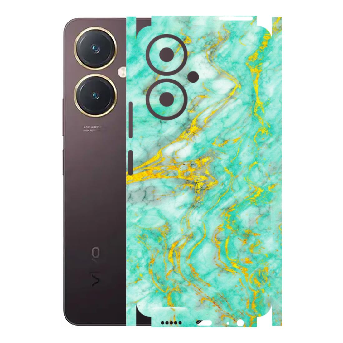 VIVO Y Series Phone Skins (All Models) - Green And Gold Marble Feel - Matte Finish (M-16) Vivo Y27 4G