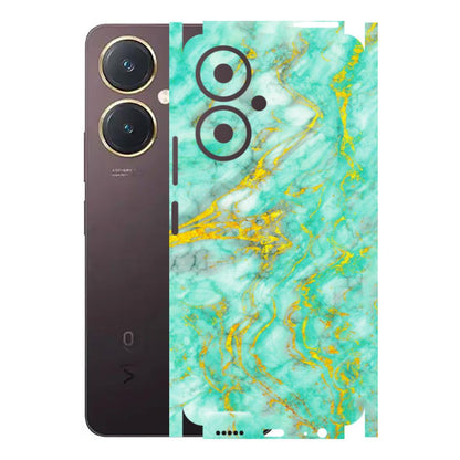 VIVO Y Series Phone Skins (All Models) - Green And Gold Marble Feel - Matte Finish (M-16) Vivo Y27 4G