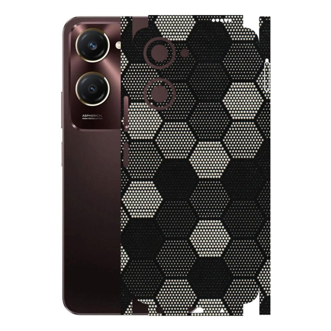 VIVO Y Series Phone Skins (All Models) - Black & White Dotted Honeycomb Texture - 3D Embossed Finish (L-202) Vivo Y28S (5G)