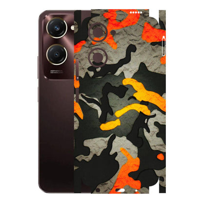 VIVO Y Series Phone Skins (All Models) - Orange Camouflage - 3D Embossed Finish (L-204) Vivo Y28S (5G)