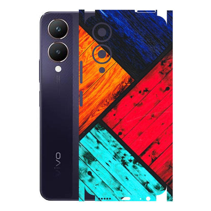 VIVO Y Series Phone Skins (All Models) - Colourful Wood Panels Abstract - 3D Embossed Finish (L-09) Vivo Y28 5G