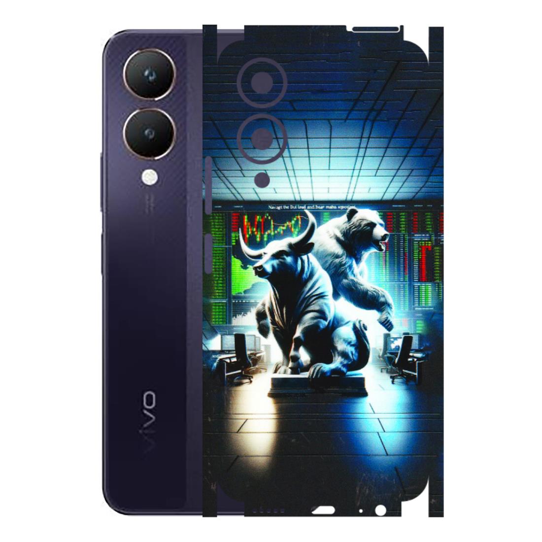 VIVO Y Series Phone Skins (All Models) - Stock Market Sensex Bear vs Bulls - 3D Embossed Finish (L-15) Vivo Y28 5G