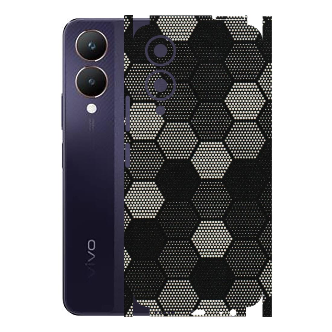 VIVO Y Series Phone Skins (All Models) - Black & White Dotted Honeycomb Texture - 3D Embossed Finish (L-202) Vivo Y28 5G