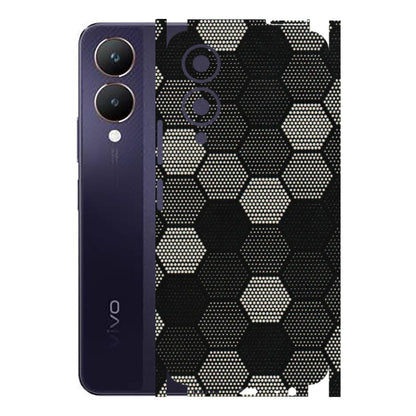 VIVO Y Series Phone Skins (All Models) - Black & White Dotted Honeycomb Texture - 3D Embossed Finish (L-202) Vivo Y28 5G