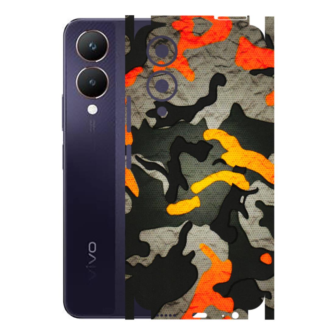 VIVO Y Series Phone Skins (All Models) - Orange Camouflage - 3D Embossed Finish (L-204) Vivo Y28 5G