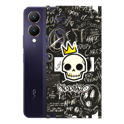 VIVO Y Series Phone Skins (All Models) - Funny Skull Black Chalk Grafitti - 3D Embossed Finish (L-22) Vivo Y28 5G