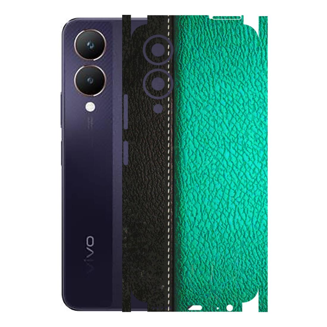 VIVO Y Series Phone Skins (All Models) - Black Green Dual Leather Stich - 3D Embossed Finish (L-233) Vivo Y28 5G