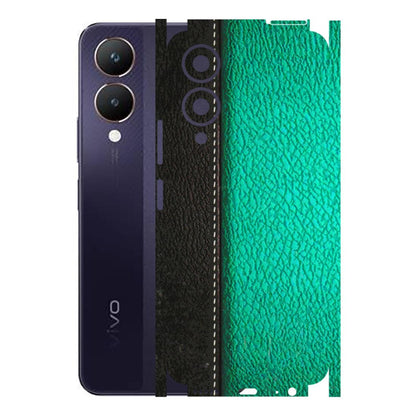 VIVO Y Series Phone Skins (All Models) - Black Green Dual Leather Stich - 3D Embossed Finish (L-233) Vivo Y28 5G