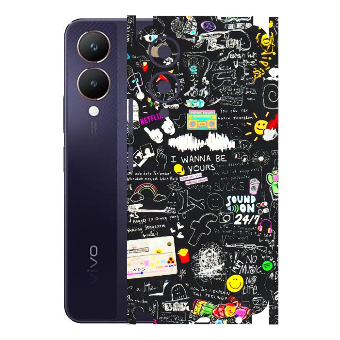 VIVO Y Series Phone Skins (All Models) - Black Creatives Doodles - 3D Embossed Finish (L-311) Vivo Y28 5G