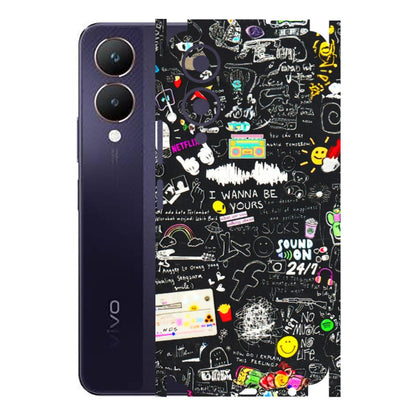 VIVO Y Series Phone Skins (All Models) - Black Creatives Doodles - 3D Embossed Finish (L-311) Vivo Y28 5G