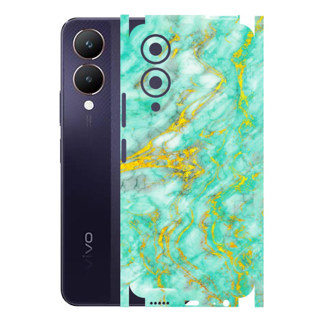 VIVO Y Series Phone Skins (All Models) - Green And Gold Marble Feel - Matte Finish (M-16) Vivo Y28 5G