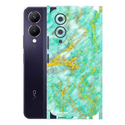 VIVO Y Series Phone Skins (All Models) - Green And Gold Marble Feel - Matte Finish (M-16) Vivo Y28 5G