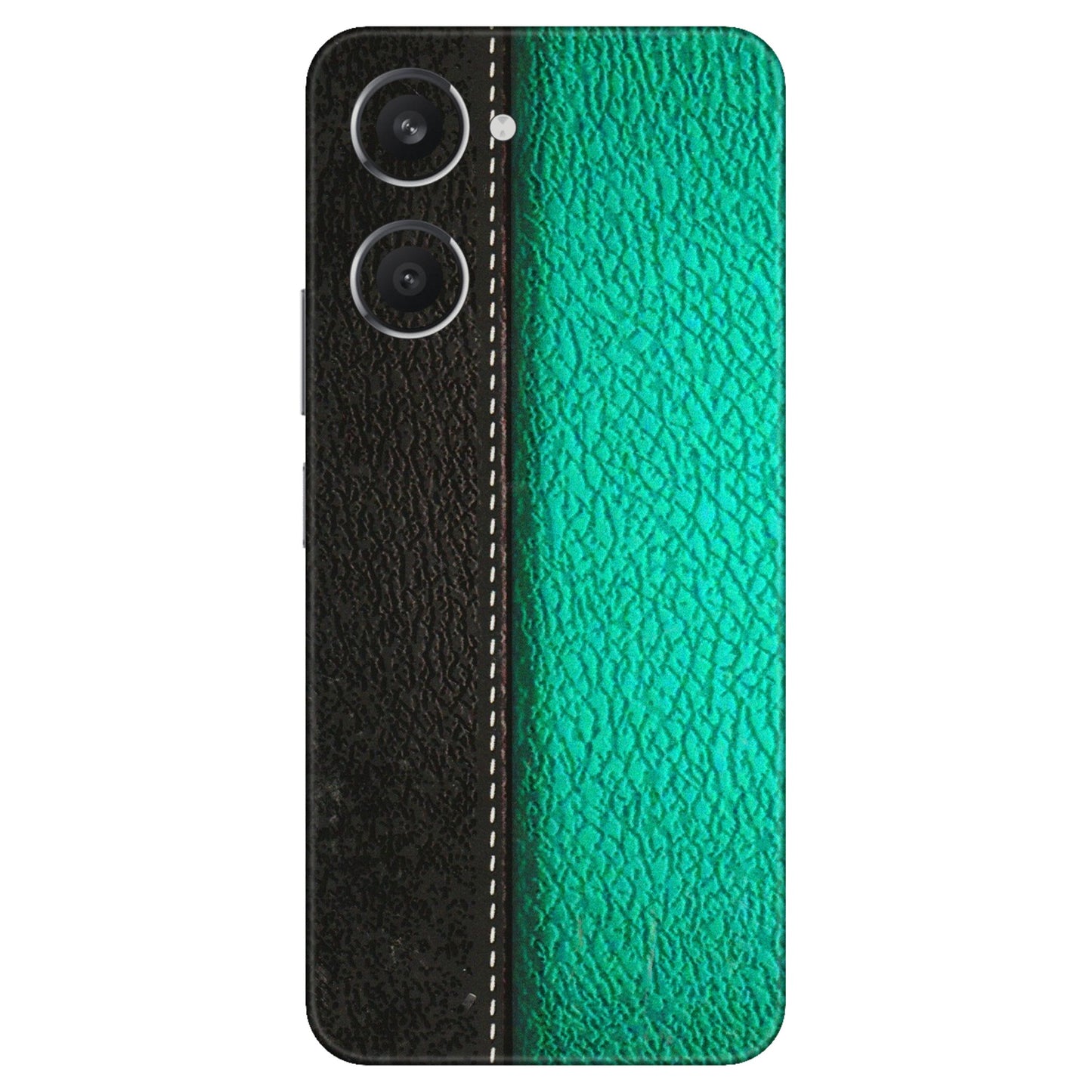 VIVO Y Series Phone Skins (All Models) - Black Green Dual Leather Stich - 3D Embossed Finish (L-233) Vivo Y28S (5G)