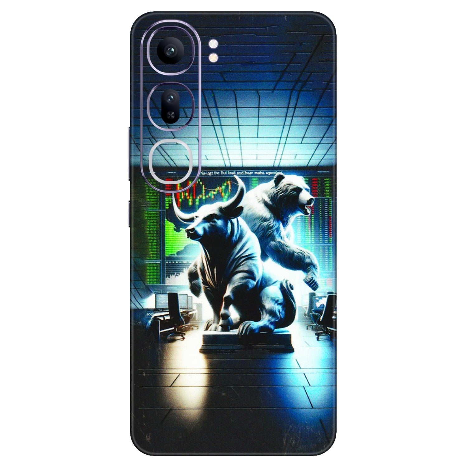 VIVO Y Series Phone Skins (All Models) - Stock Market Sensex Bear vs Bulls - 3D Embossed Finish (L-15) Vivo Y300 (5G)