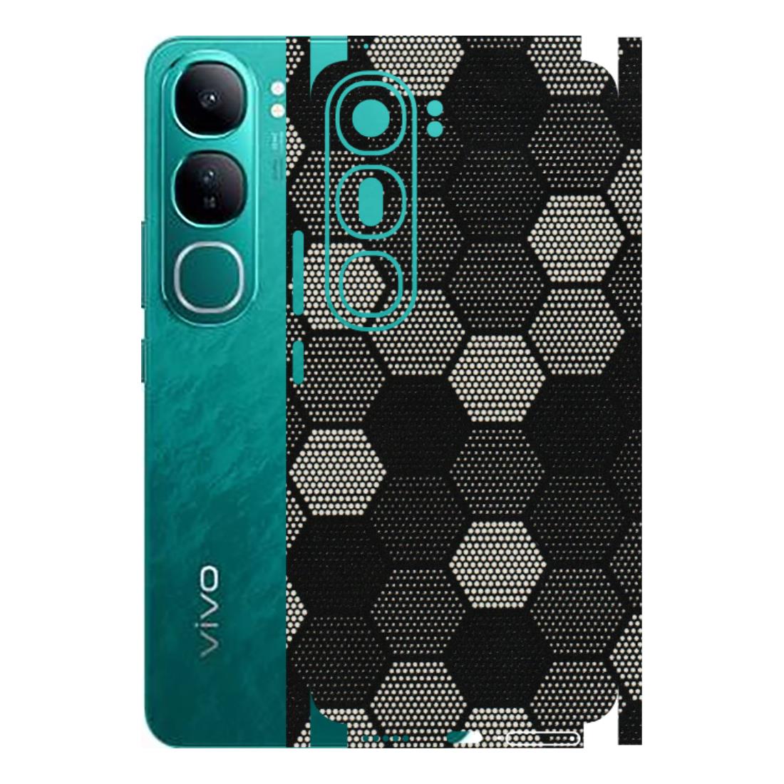 VIVO Y Series Phone Skins (All Models) - Black & White Dotted Honeycomb Texture - 3D Embossed Finish (L-202) Vivo Y300 (5G)