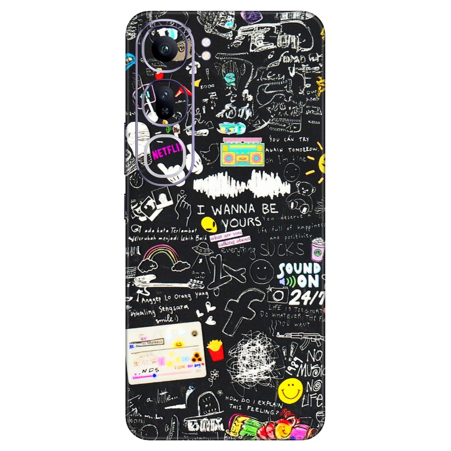 VIVO Y Series Phone Skins (All Models) - Black Creatives Doodles - 3D Embossed Finish (L-311) Vivo Y300 (5G)