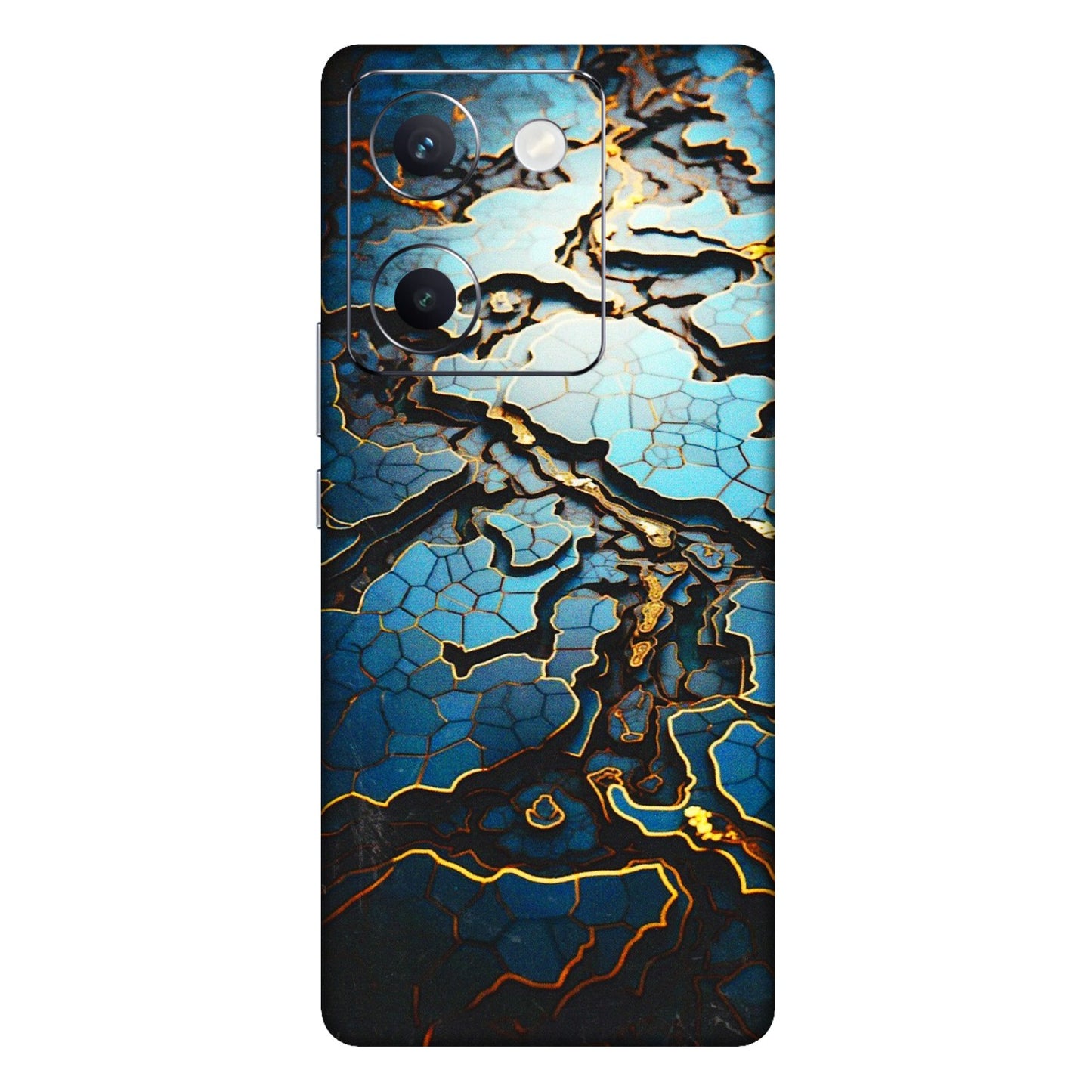 VIVO Y Series Phone Skins (All Models) - Blue Gold Abstract - 3D Embossed Finish (L-11) Vivo Y300 Plus (5G)