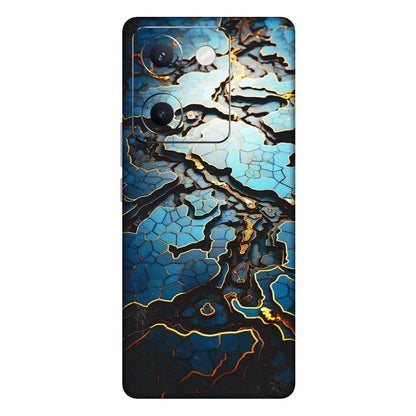 VIVO Y Series Phone Skins (All Models) - Blue Gold Abstract - 3D Embossed Finish (L-11) Vivo Y300 Plus (5G)