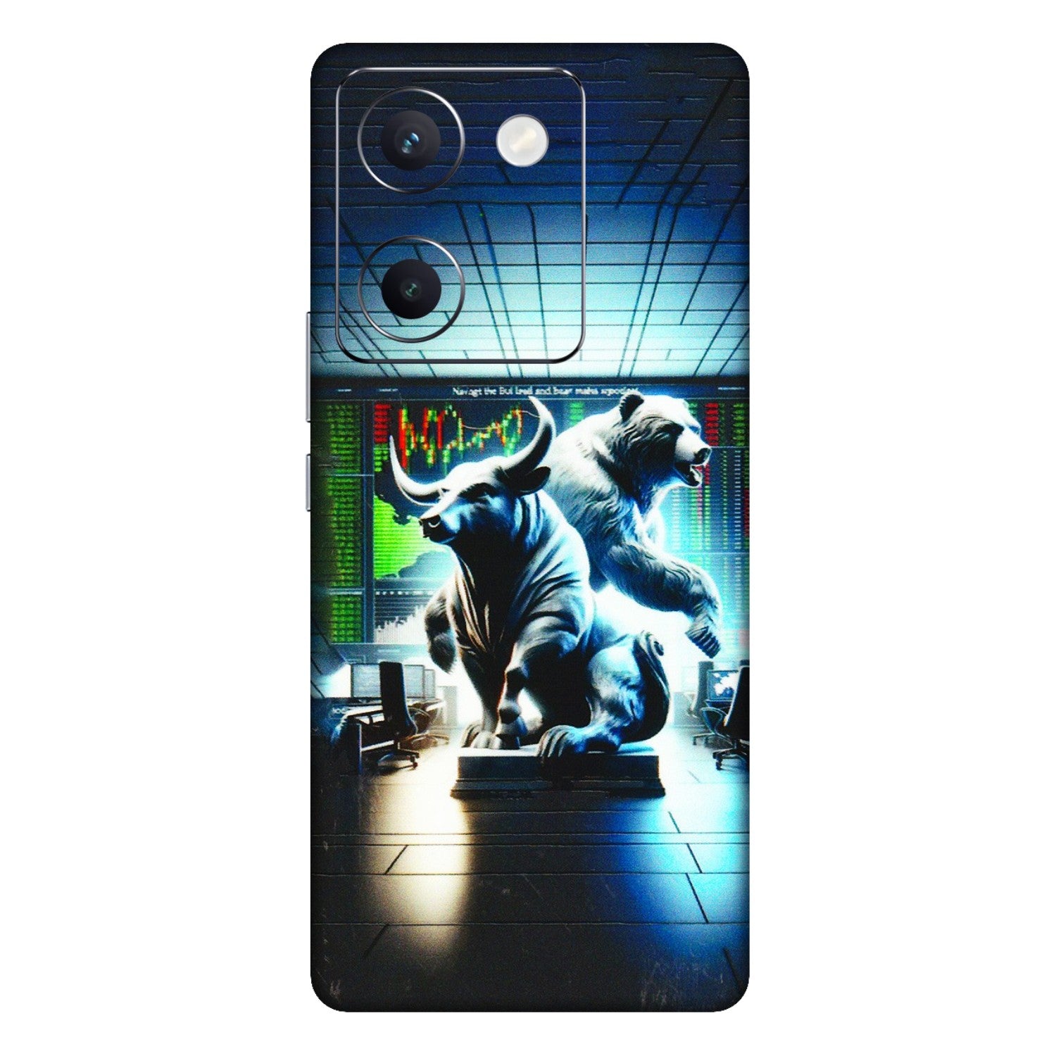 VIVO Y Series Phone Skins (All Models) - Stock Market Sensex Bear vs Bulls - 3D Embossed Finish (L-15) Vivo Y300 Plus (5G)