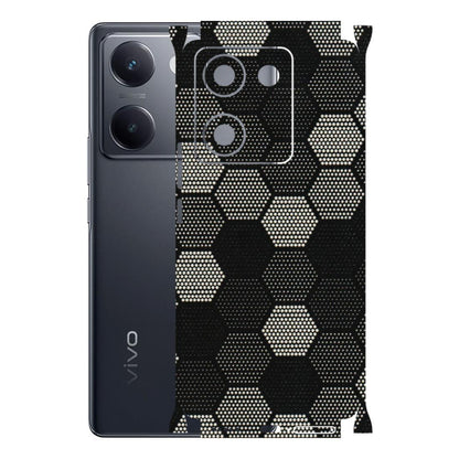VIVO Y Series Phone Skins (All Models) - Black & White Dotted Honeycomb Texture - 3D Embossed Finish (L-202) Vivo Y300 Plus (5G)