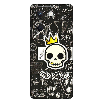 VIVO Y Series Phone Skins (All Models) - Funny Skull Black Chalk Grafitti - 3D Embossed Finish (L-22) Vivo Y300 Plus (5G)