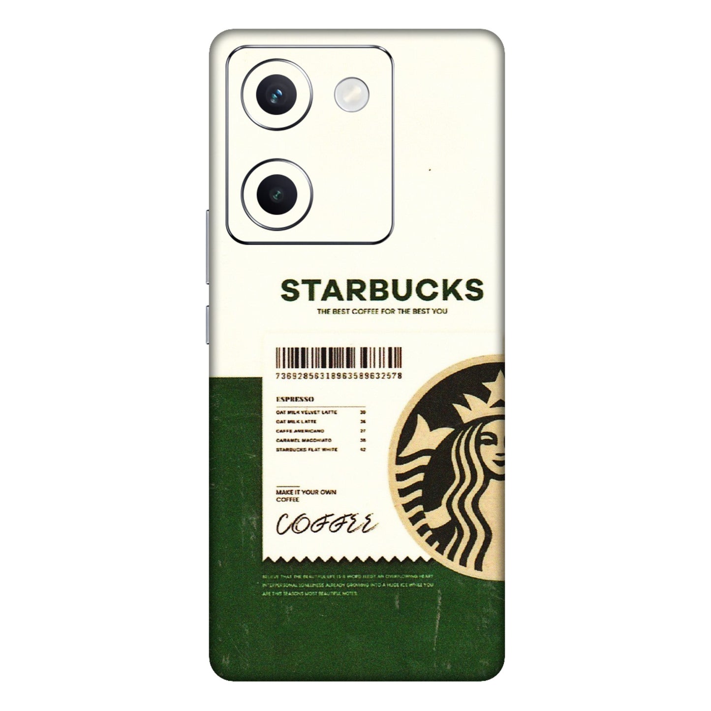 VIVO Y Series Phone Skins (All Models) - Starbucks Barcode - 3D Embossed Finish (L-308) Vivo Y300 Plus (5G)