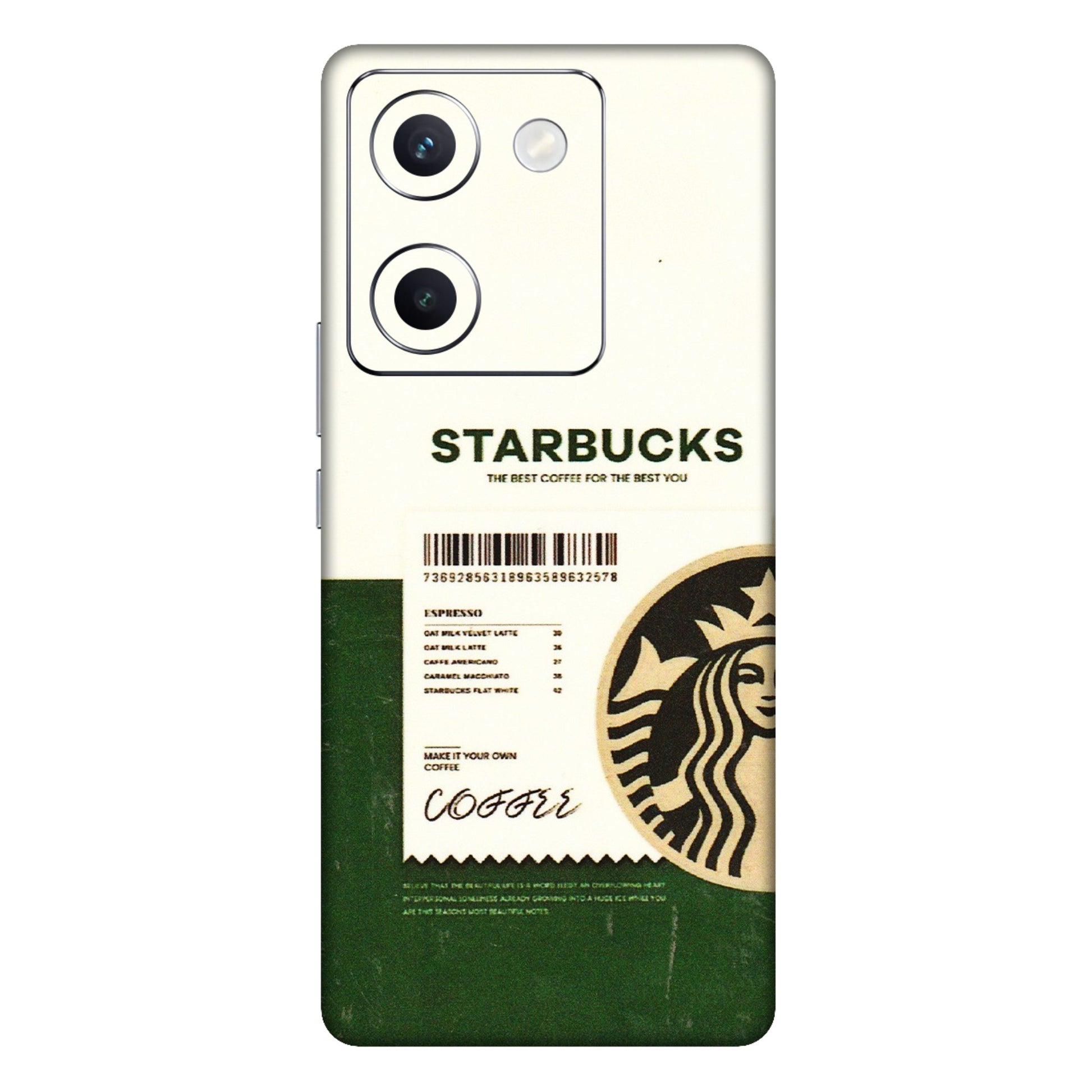 VIVO Y Series Phone Skins (All Models) - Starbucks Barcode - 3D Embossed Finish (L-308) Vivo Y300 Plus (5G)
