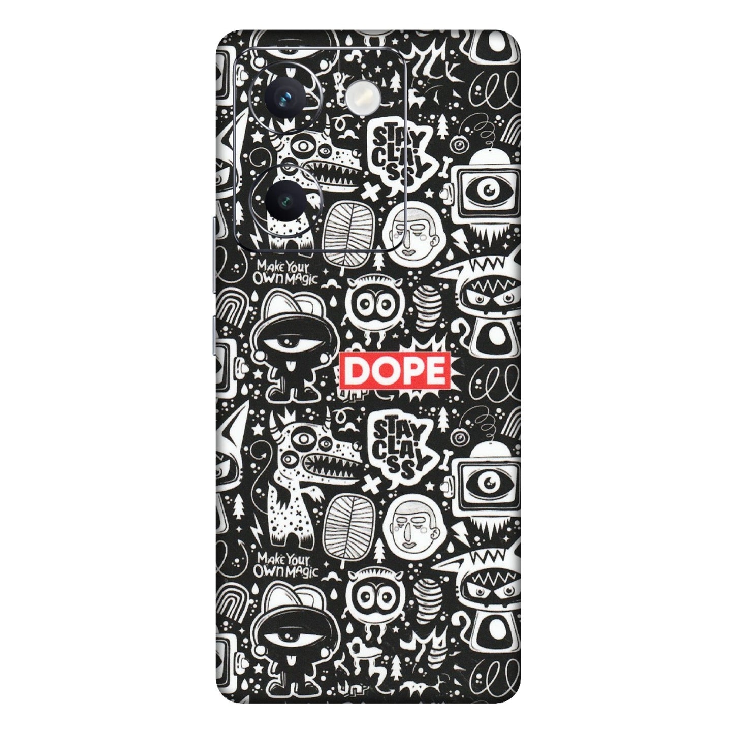 VIVO Y Series Phone Skins (All Models) - Dope Stay Classy Black Doodles - Matte Finish (M-126) Vivo Y300 Plus (5G)