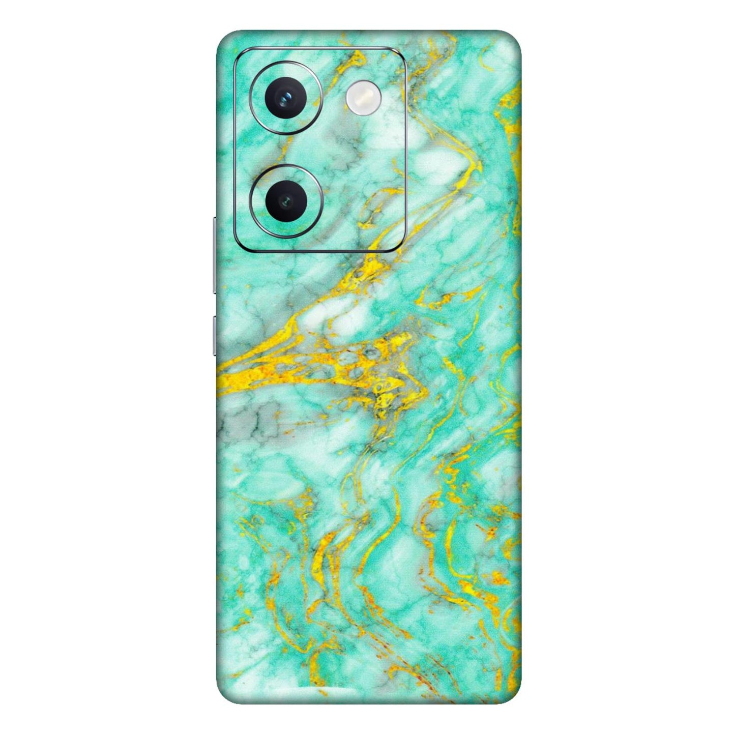 VIVO Y Series Phone Skins (All Models) - Green And Gold Marble Feel - Matte Finish (M-16) Vivo Y300 Plus (5G)