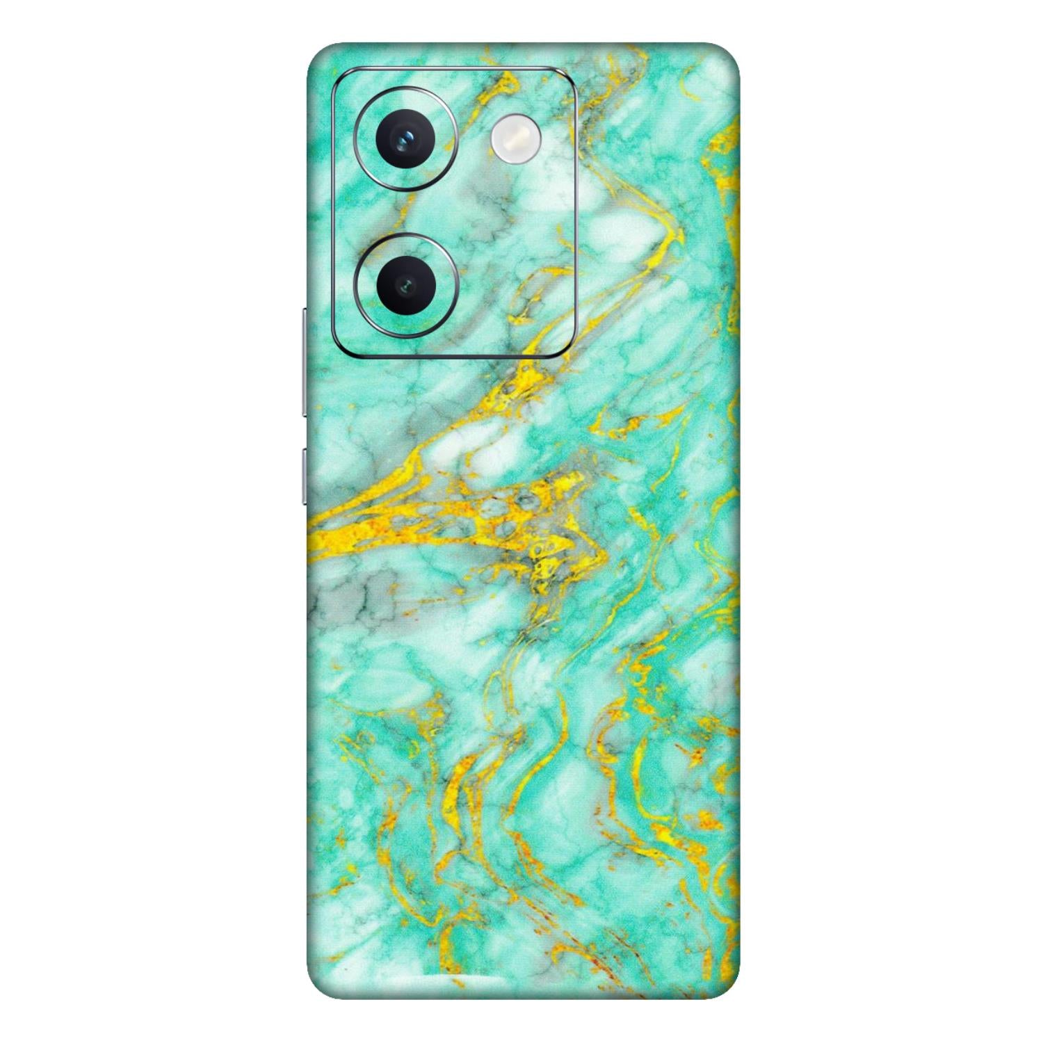 VIVO Y Series Phone Skins (All Models) - Green And Gold Marble Feel - Matte Finish (M-16) Vivo Y300 Plus (5G)