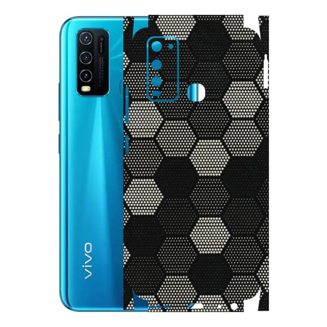 VIVO Y Series Phone Skins (All Models) - Black & White Dotted Honeycomb Texture - 3D Embossed Finish (L-202) Vivo Y30