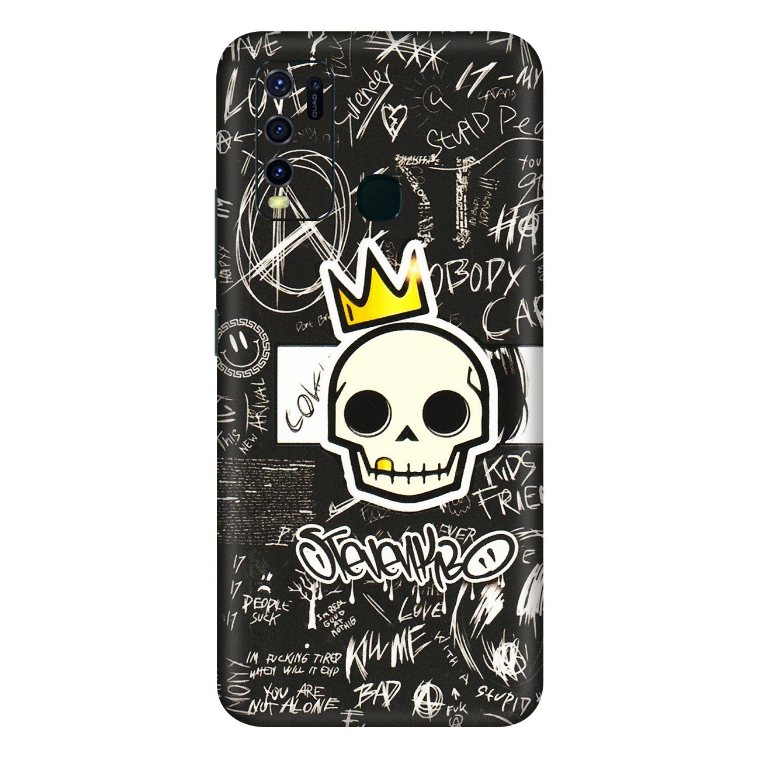 VIVO Y Series Phone Skins (All Models) - Funny Skull Black Chalk Grafitti - 3D Embossed Finish (L-22) Vivo Y30