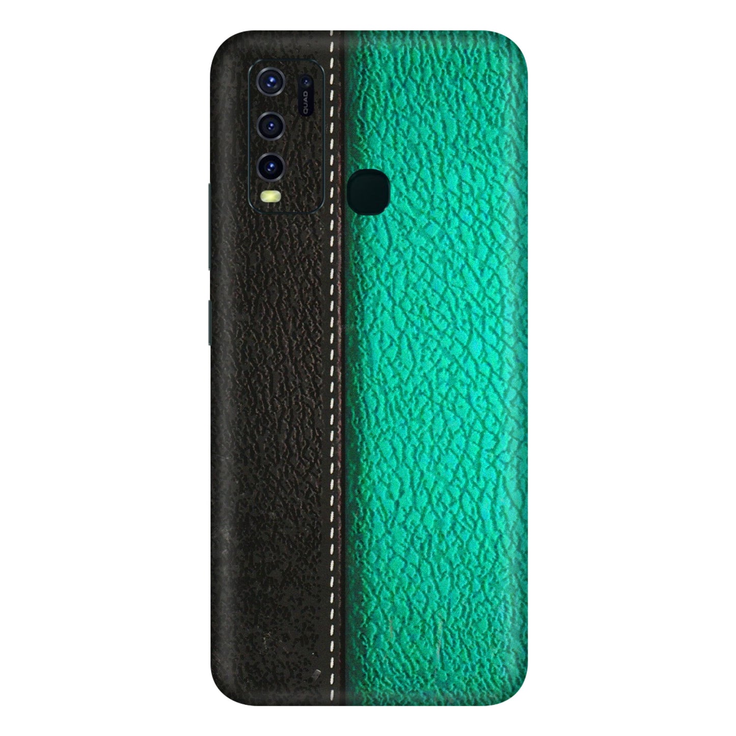 VIVO Y Series Phone Skins (All Models) - Black Green Dual Leather Stich - 3D Embossed Finish (L-233) Vivo Y30