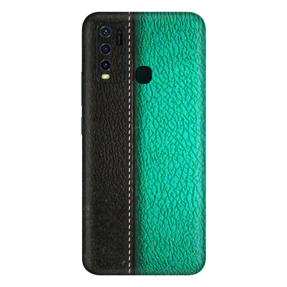 VIVO Y Series Phone Skins (All Models) - Black Green Dual Leather Stich - 3D Embossed Finish (L-233) Vivo Y30