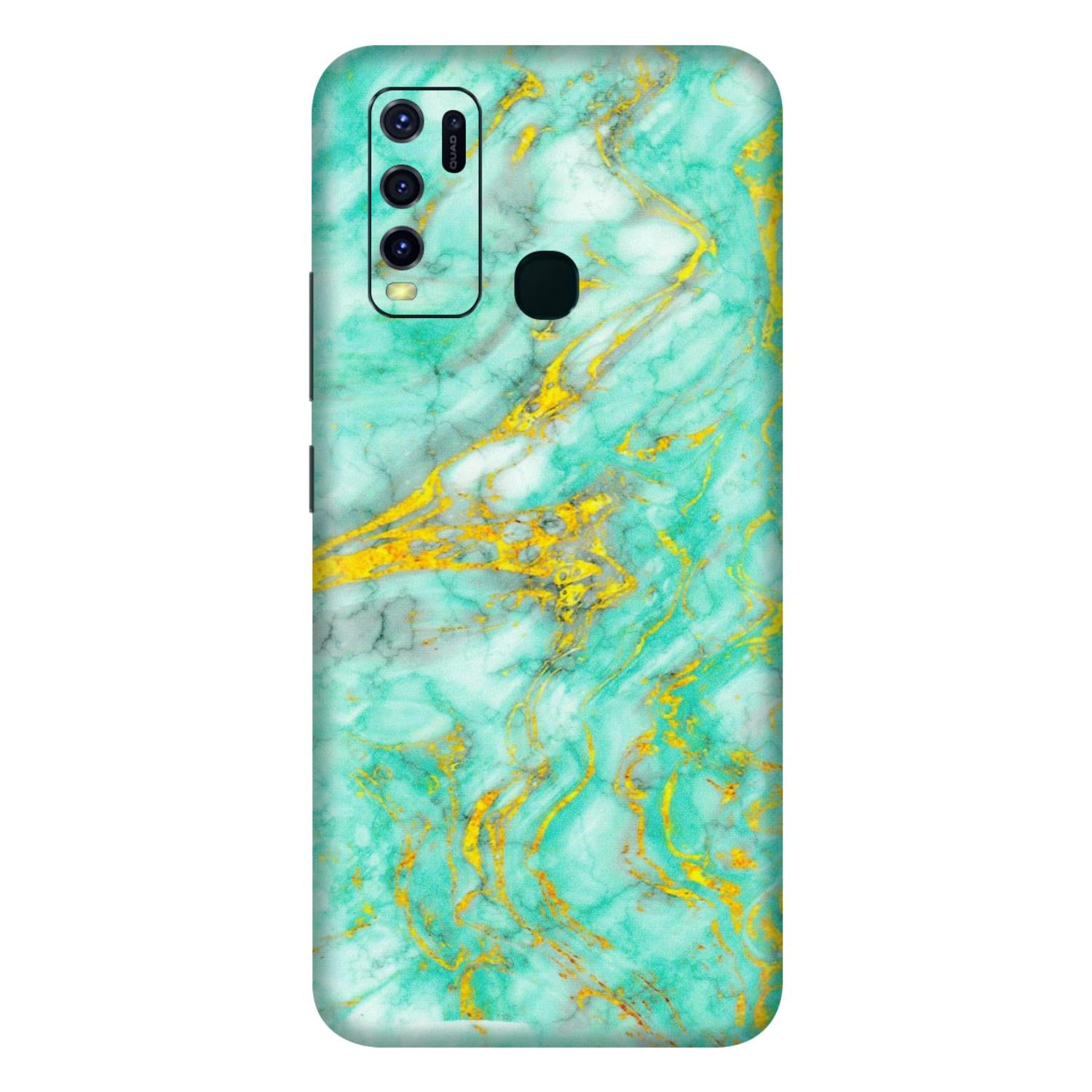 VIVO Y Series Phone Skins (All Models) - Green And Gold Marble Feel - Matte Finish (M-16) Vivo Y30