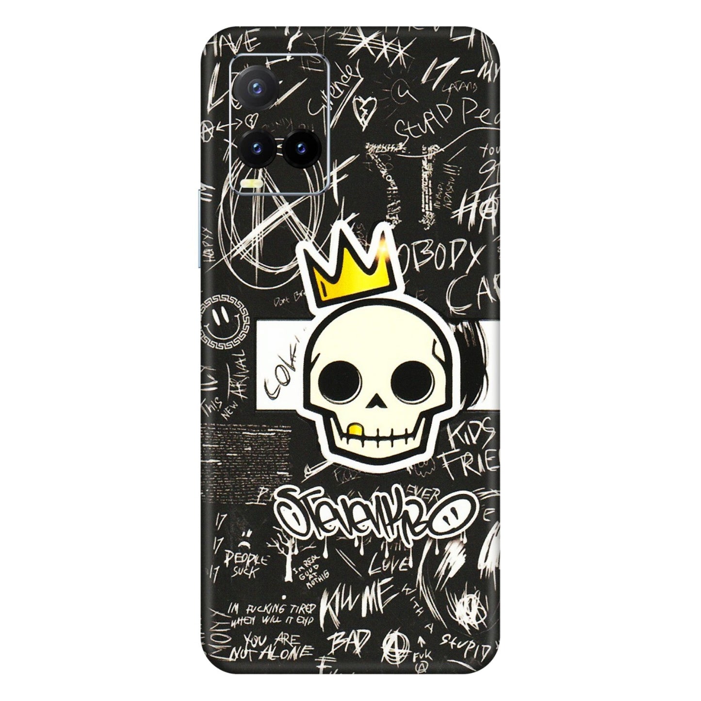 VIVO Y Series Phone Skins (All Models) - Funny Skull Black Chalk Grafitti - 3D Embossed Finish (L-22) Vivo Y33T