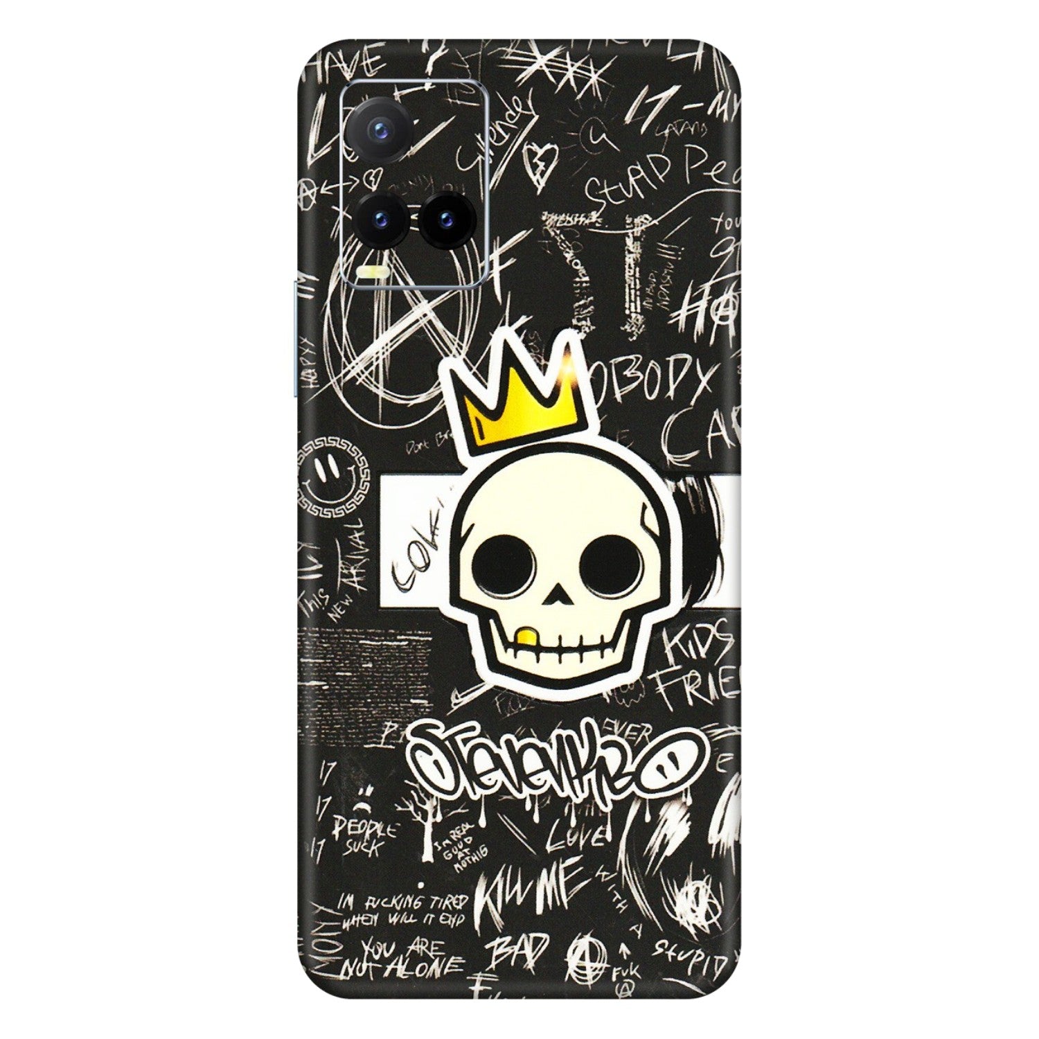 VIVO Y Series Phone Skins (All Models) - Funny Skull Black Chalk Grafitti - 3D Embossed Finish (L-22) Vivo Y33T