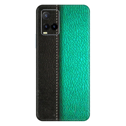 VIVO Y Series Phone Skins (All Models) - Black Green Dual Leather Stich - 3D Embossed Finish (L-233) Vivo Y33T