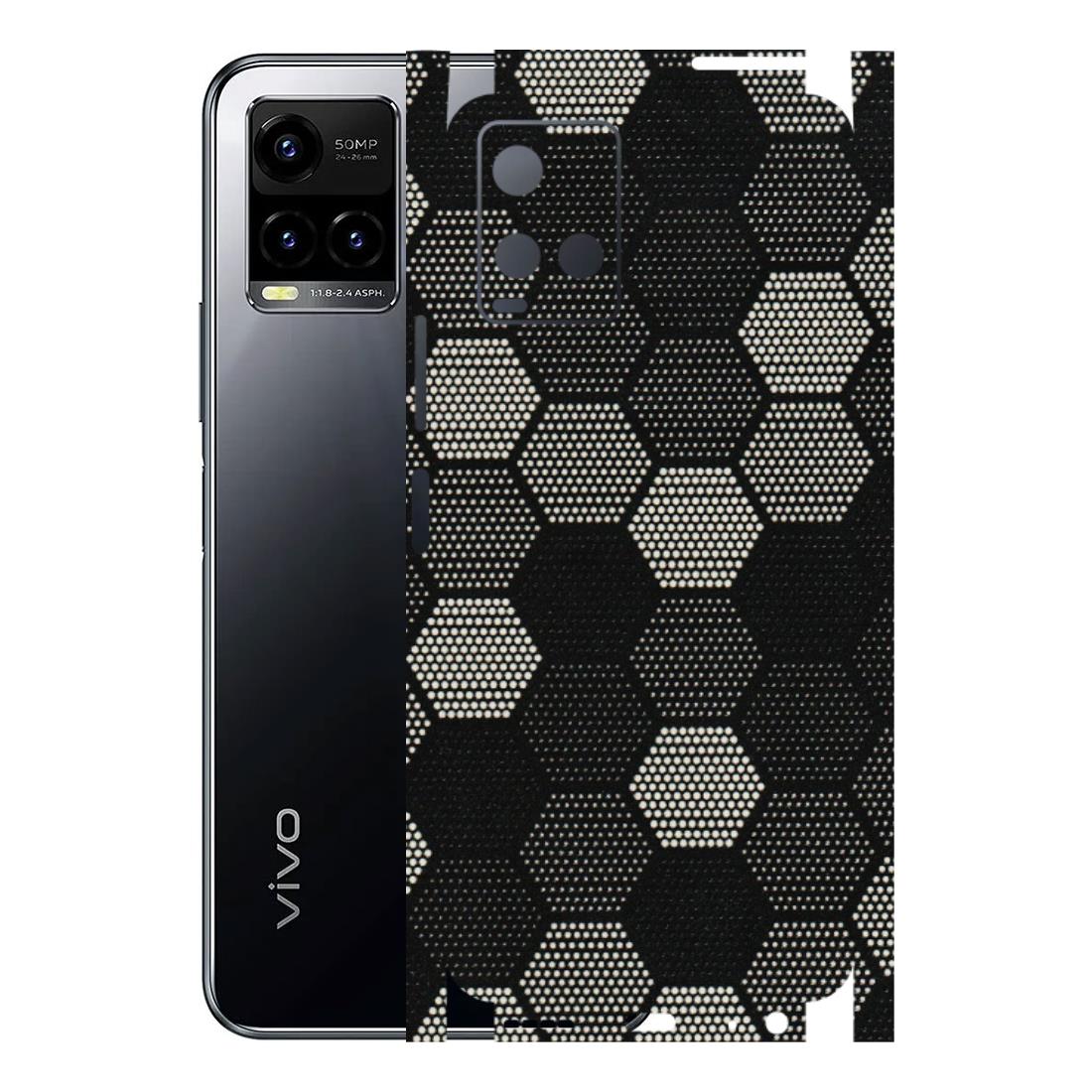 VIVO Y Series Phone Skins (All Models) - Black & White Dotted Honeycomb Texture - 3D Embossed Finish (L-202) Vivo Y33 S